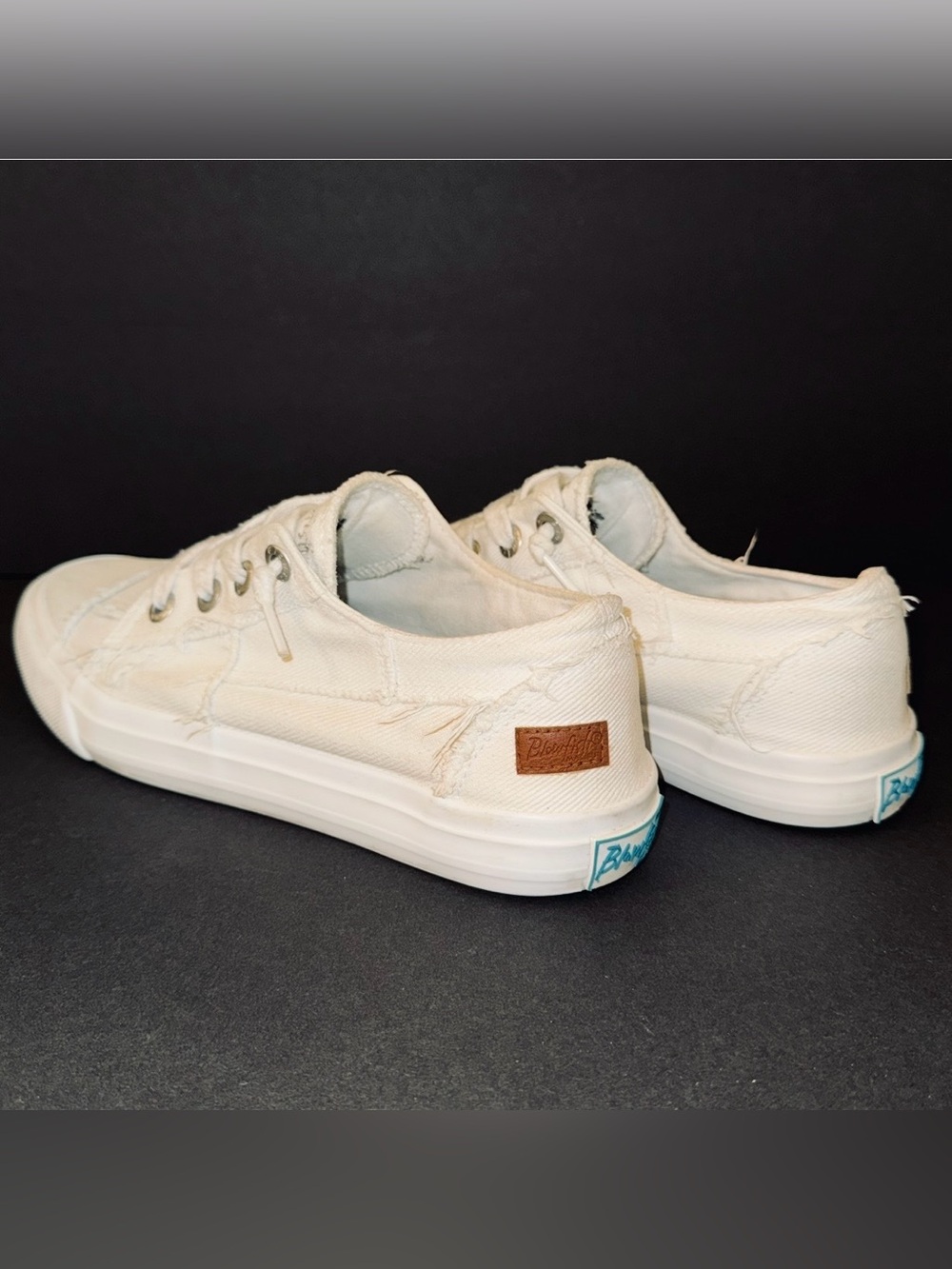 Blowfish Malibu “Maxine” White Canvas Frayed Distressed Sneakers, Sz 8.5 - Picture 6 of 13